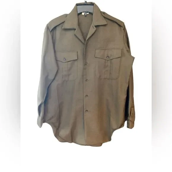 Military Army Green Outdoor Camping Wool Blend Heavy Long Sleeve Collar Shirts