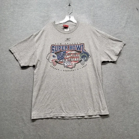 VINTAGE New England Patriots Men Shirt Gray Reebok New Orlean‎ Super Bowl
