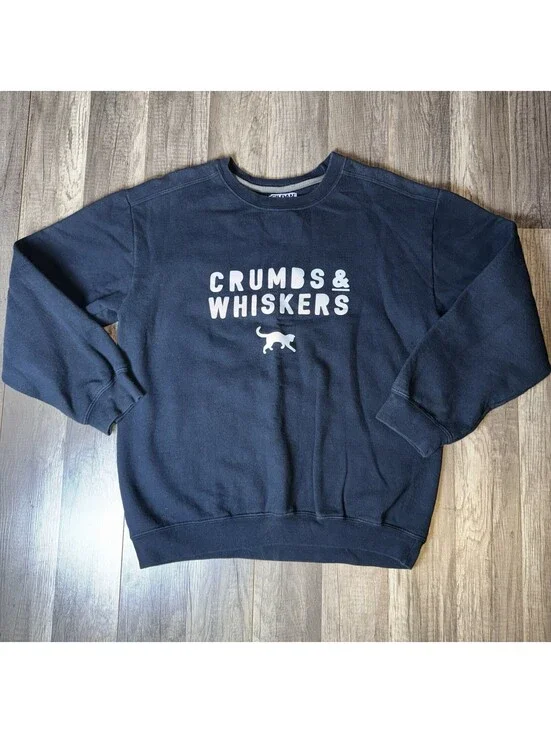 Crumbs & Whiskers Cat Graphic Sweatshirt Gildan Medium Navy Crewneck
