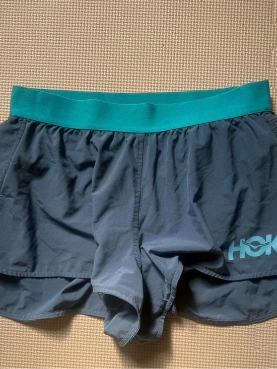 Hoka One One Navy Running Shorts with Teal Waistband