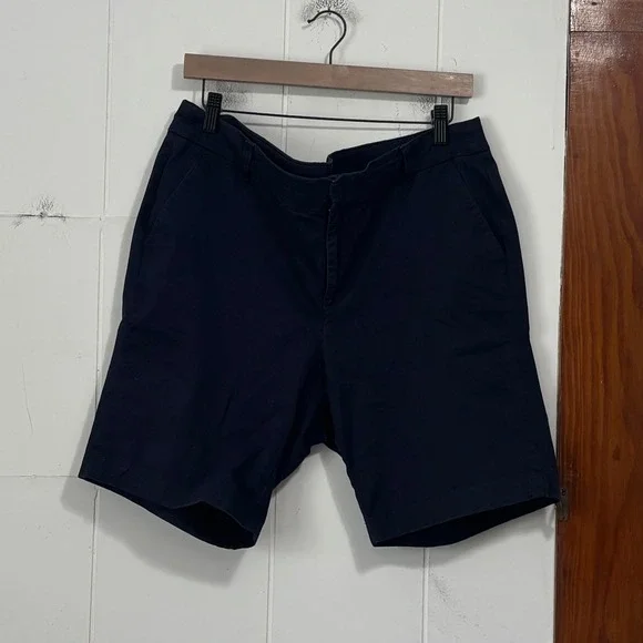 J.Crew Womens Navy Blue Stretch Cotton Chino Shorts Size 14 Mid Rise Casual