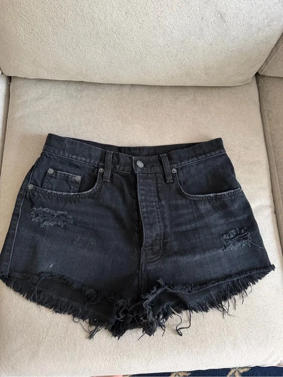 LF Black Distressed Frayed Hem Jean Shorts
