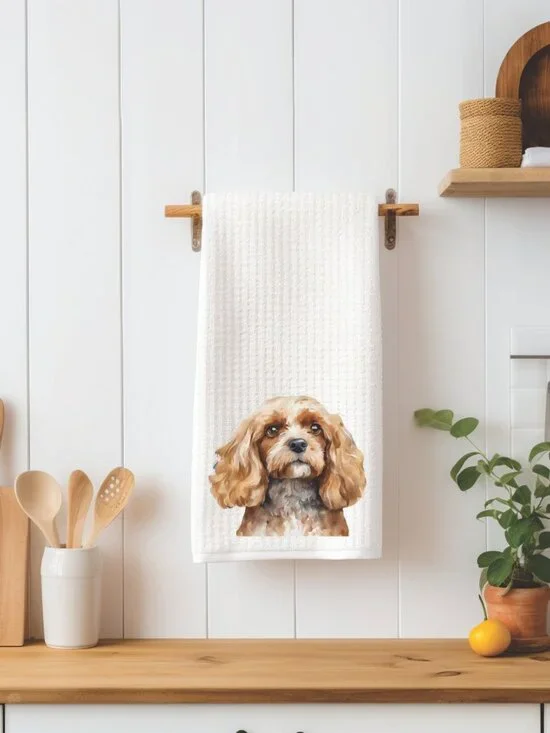 Cavapoo Dog Waffle Weave Decorative Kitchen Tea Towel