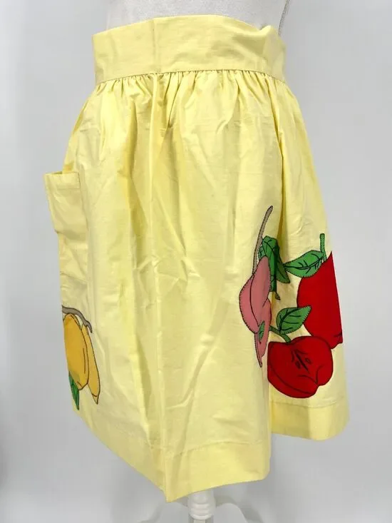 Vintage Kitchen Apron Handmade Appliqué Fruit Yellow