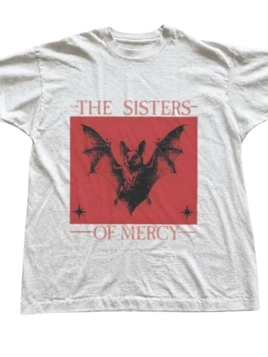 White Tee with Red Square Bat Graphic
