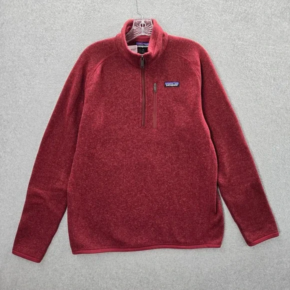 Patagonia‎ Men Sweatshirt Medium Red Better Sweater Fleece 1/2 Zip Mock Neck