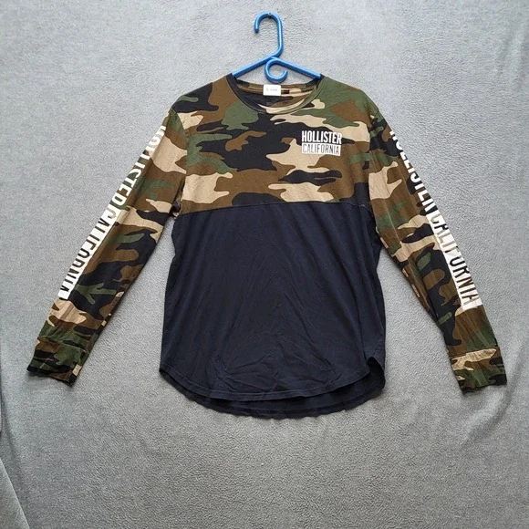 Hollister Men Shirt L Camo Camouflage California Logo‎ Graphic Print
