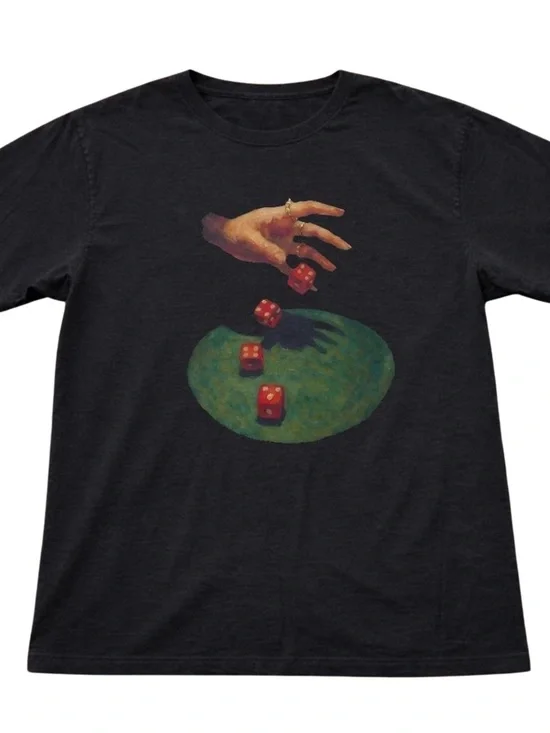 Black Tee with Red Dice and Green Graphic