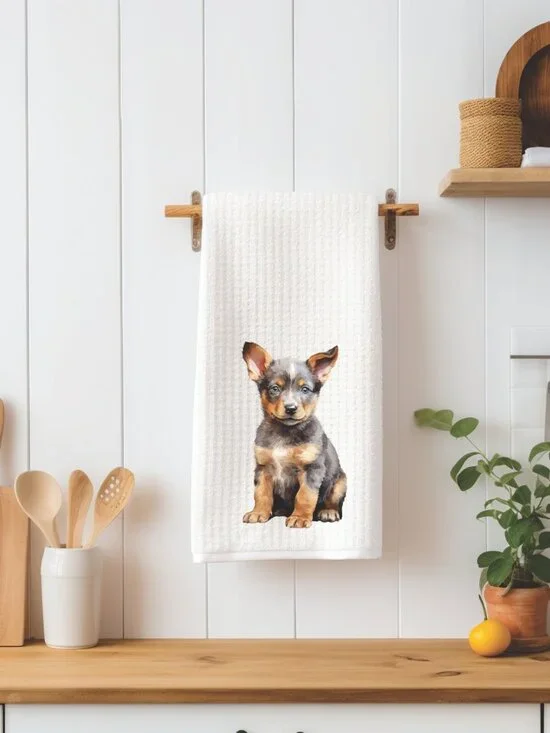 Australian Cattle Dog Puppy Waffle Weave Decorative Kitchen Tea Towel