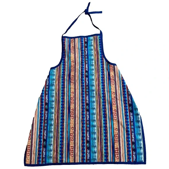 Blue Aztec Southwestern‎ Print Apron Cook Gift Retro 90s Maximalism Geometric