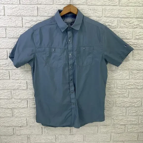 Kuhl Shirt Men Medium Blue Stealth Performance Snap Fishing Hiking Outdoor 7276