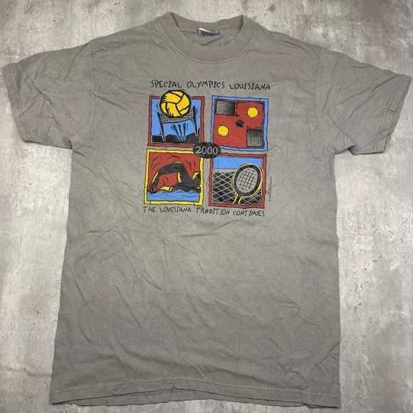 Vintage Louisiana Special Olympics 2000 Gray Adult Size Medium Athletic