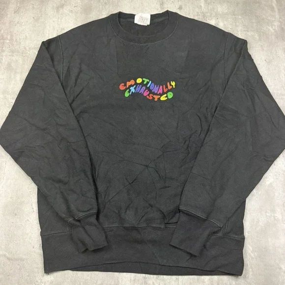 Champion Reverse Weave Sweatshirt Mens M Black Crewneck Emotionally Exausted