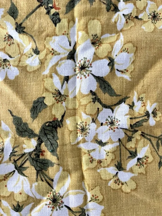 Circa 50s BAKER DAVIS Yellow Floral Linen Tea Towel Vintage MCM