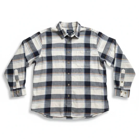 Pendleton XXL Blue Tan Plaid Linen Blend Long Sleeve‎ Button Down Shirt