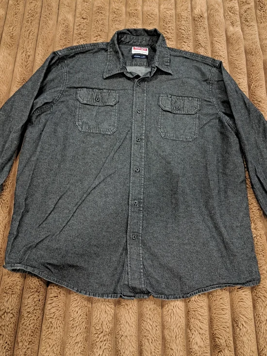 Wrangler Mens Black Lightweight Denim Comfort Flex Button-Down Shirt Size XL