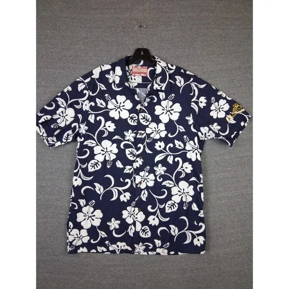RJC Mens Shirt Large Blue Floral Tropical Hawaiian USA Made‎ VTG Resort