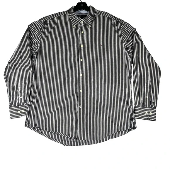 Tommy Hilfiger Mens XL Blue White‎ Striped Button Down Shirt Long Sleeve