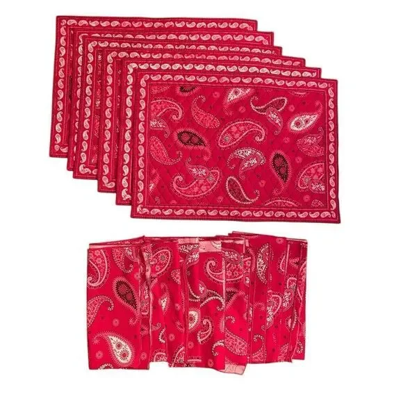 Vera Bradley Mesa Red Set 6 Quilted Placemats and 9 Napkins Paisley Print