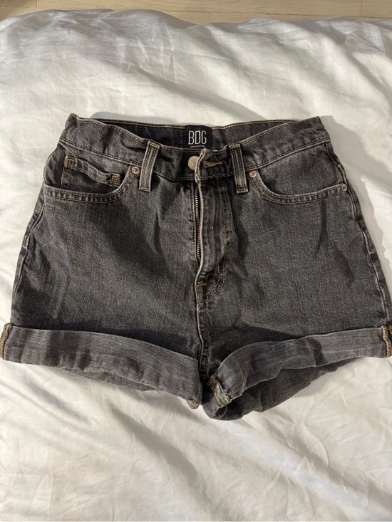 Urban Outfitters BDG Washed Black High-Rise Rolled Hem Jean Shorts