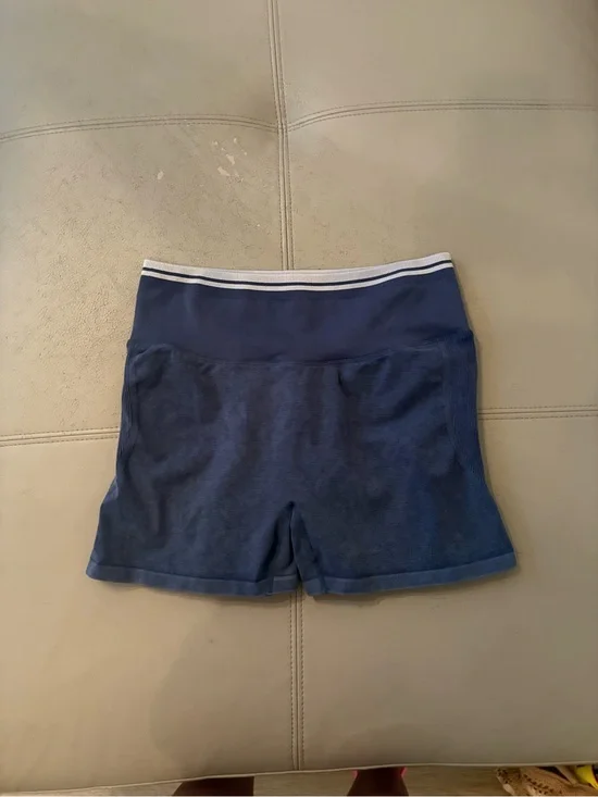 Fabletics Navy High-Rise Athletic Shorts with White-Trim Waistband