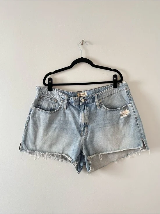 Madewell Relaxed Denim Shorts Mid Rise Distressed Jean Raw Hem Blue Wash