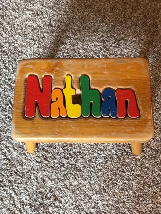 Wooden Multicolor Name Puzzle Stool - Nathan