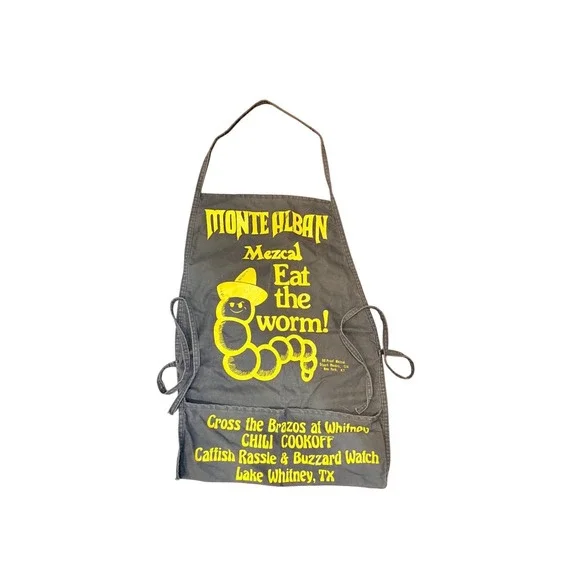Monte Alban Mezcal Eat the Worm Chef Kitchen Apron Lake Whitney TX Chili Cookoff