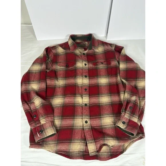 Orvis Classic Collection Men's L Red Plaid Flannel Shirt Heavyweight Button Up