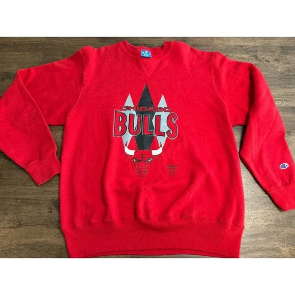 Vintage Chicago Bulls Crew Neck Sweatshirt Red XL Champion Reverse Weave NBA USA