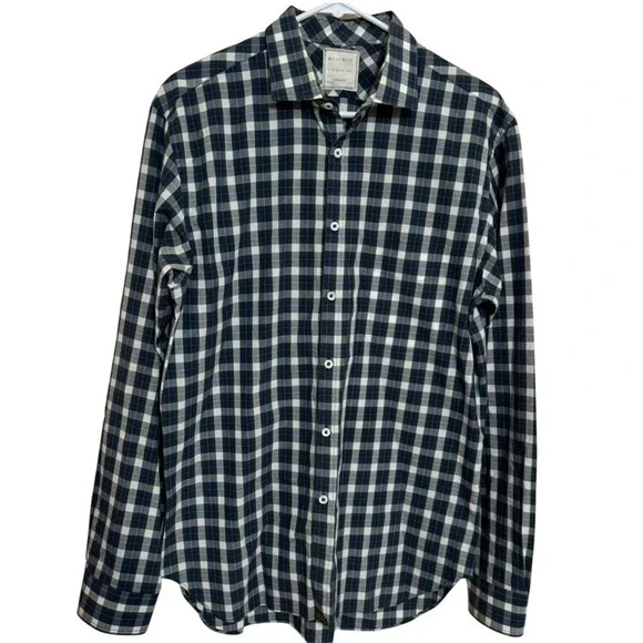 Billy Reid Button Down Shirt Mens XL‎ Standard Cut Long Sleeve Plaid Blue Italy