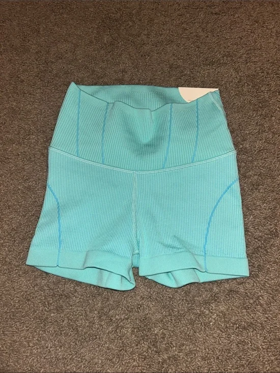 aerie Ribbed High-Waist Athletic Shorts in Aqua