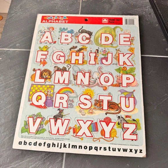 Vintage 80s Golden First Fun Alphabet Frame Tray Puzzle Educational Learning Toy