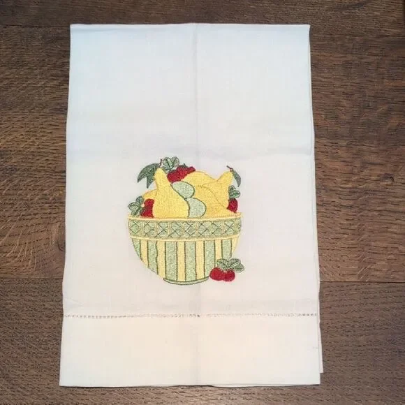 Embroidered Fruit Basket Tea Towel