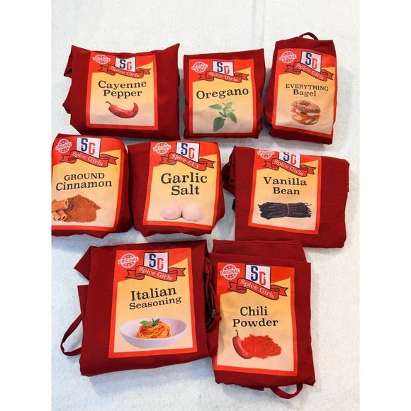 Spice Girls Parody Red Bib Apron Different Spices Adjustable One Size Lot of 8
