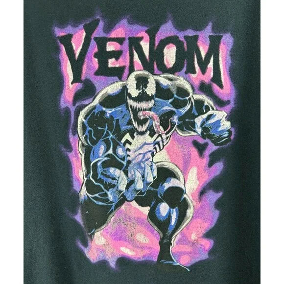 Marvel Comics Venom T-Shirt Mens‎ L Black Purple Smoke Graphic Tee Mad Engine