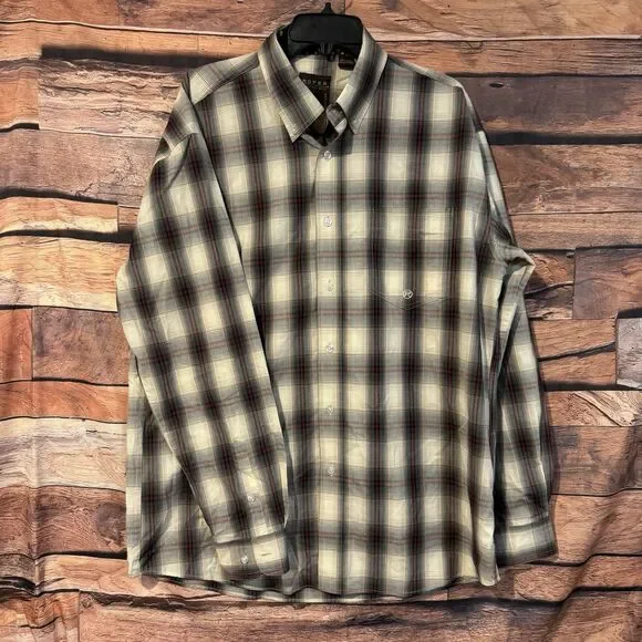 Roper Shirt Men Large L Grey Plaid Long Sleeve Button Up Cotton Western Contrast