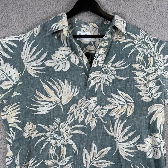 Vtg Kai Nani Shirt Mens Size Large Reverse Print Hawaiian Floral Pullover Surf‎