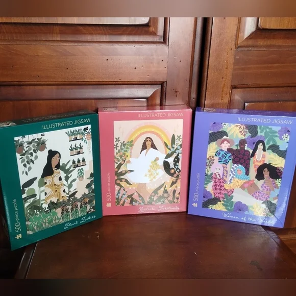 New 3 Lot Of Illustrated Jigsaw Puzzle Set