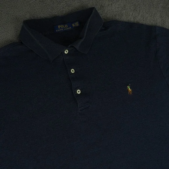 Polo Ralph Lauren Polo Shirt Mens XLT Navy Blue‎ Short Sleeve Flesh Pony Logo
