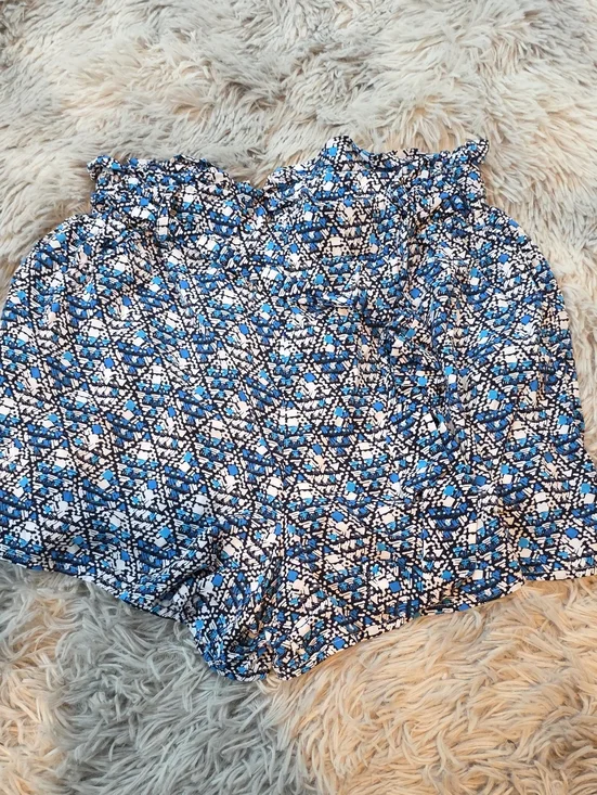 Blue Rain Blue and White Printed Elastic Waist Cargo Shorts