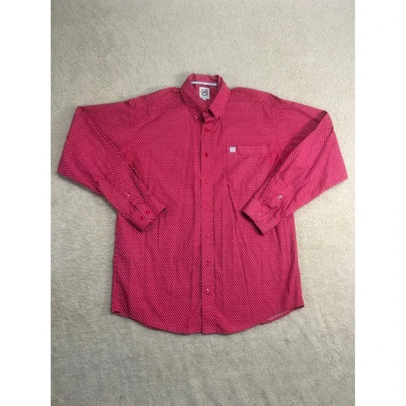Cinch Mens Red Geo Print Long Sleeve Button Down Shirt Size‎ S