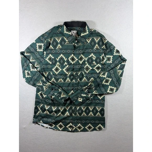 DE-NIKO Long Sleeve Men's Button Up T Shirt Aztec Western Medium Pearl Snap