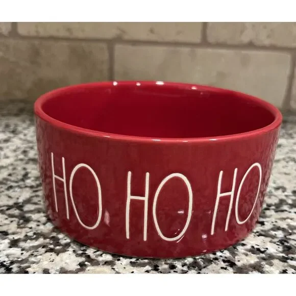 New Rae Dunn Pet Dog‎ Bowl Red HO HO HO Christmas Medium 6