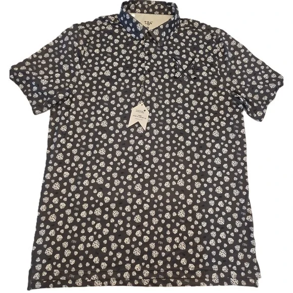 1764 Mens Ivories Golf‎ Polo Shirt XL Lava Grey Dice Print Short Sleeve