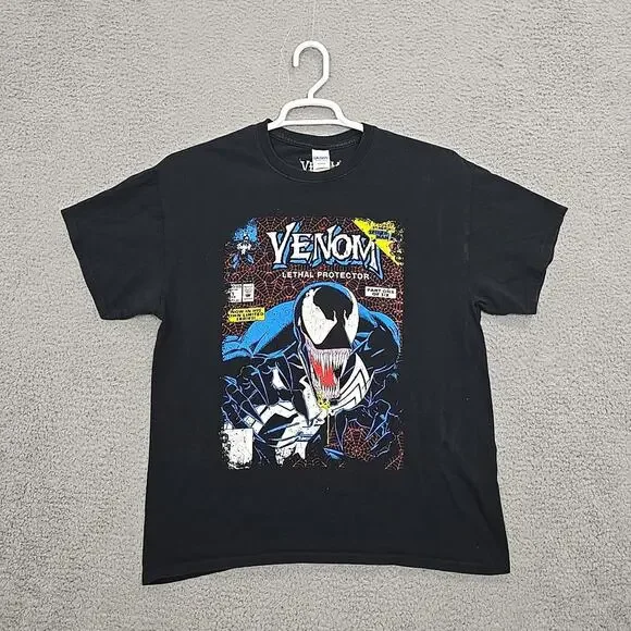 Spiderman Marvel Venom Shirt Mens Large Lethal Protector Comic Book Cover Black