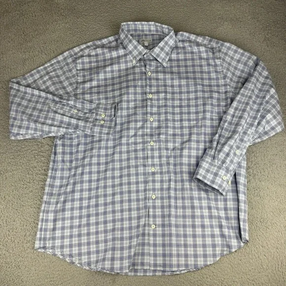 Peter Millar Shirt Mens Xxl Blue Plaid Long Sleeve Button Down Casual Preppy