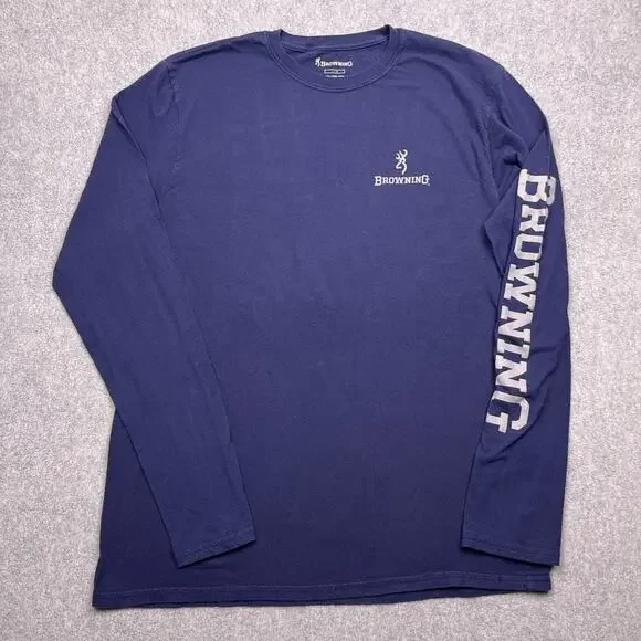 Browning Shirt Mens Large Blue‎ Cotton Crew Neck Long Sleeve