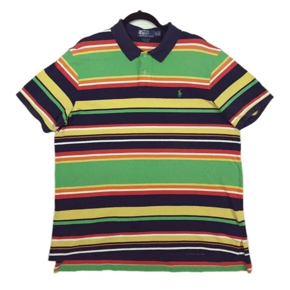 Ralph Lauren Polo Shirt XXL Vintage Colorful Striped Short Sleeve Preppy Golf