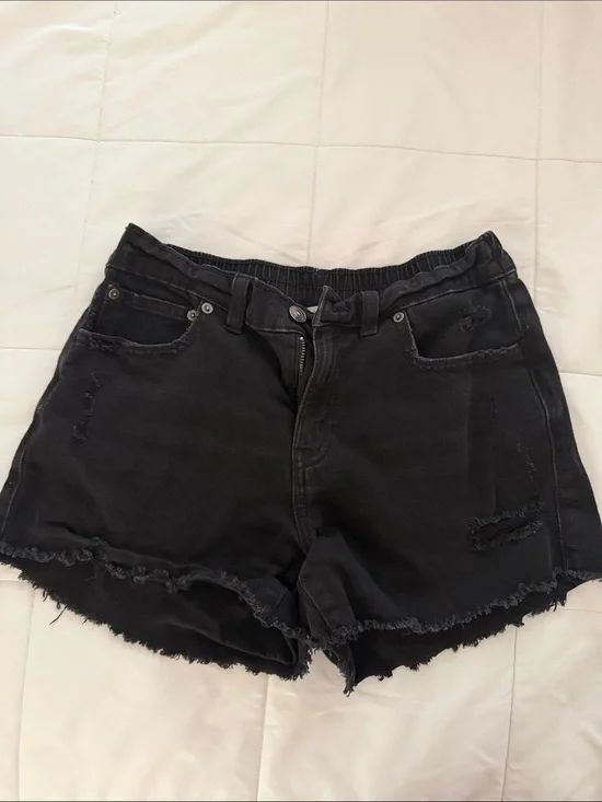 aerie Black Distressed High-Rise Jean Shorts